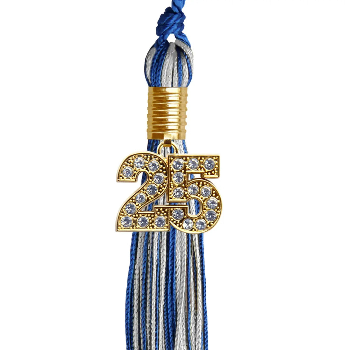 Royal Blue/Silver Mixed Color Graduation Tassel with Gold Bling Charm - Endea Graduation