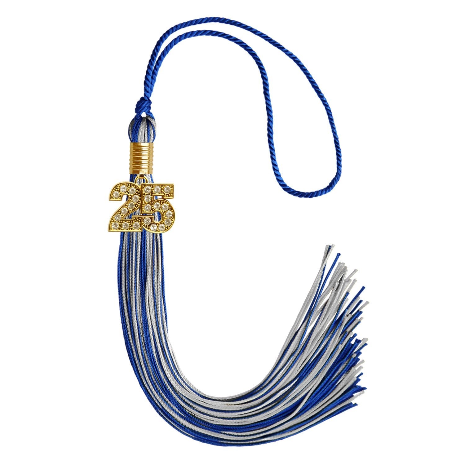 Royal Blue/Silver Mixed Color Graduation Tassel with Gold Date Drop - Endea Graduation