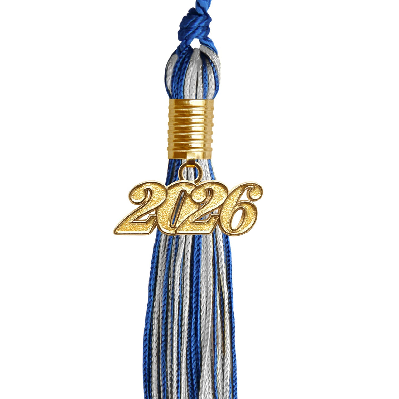 Royal Blue/Silver Mixed Color Graduation Tassel with Gold Date Drop - Endea Graduation