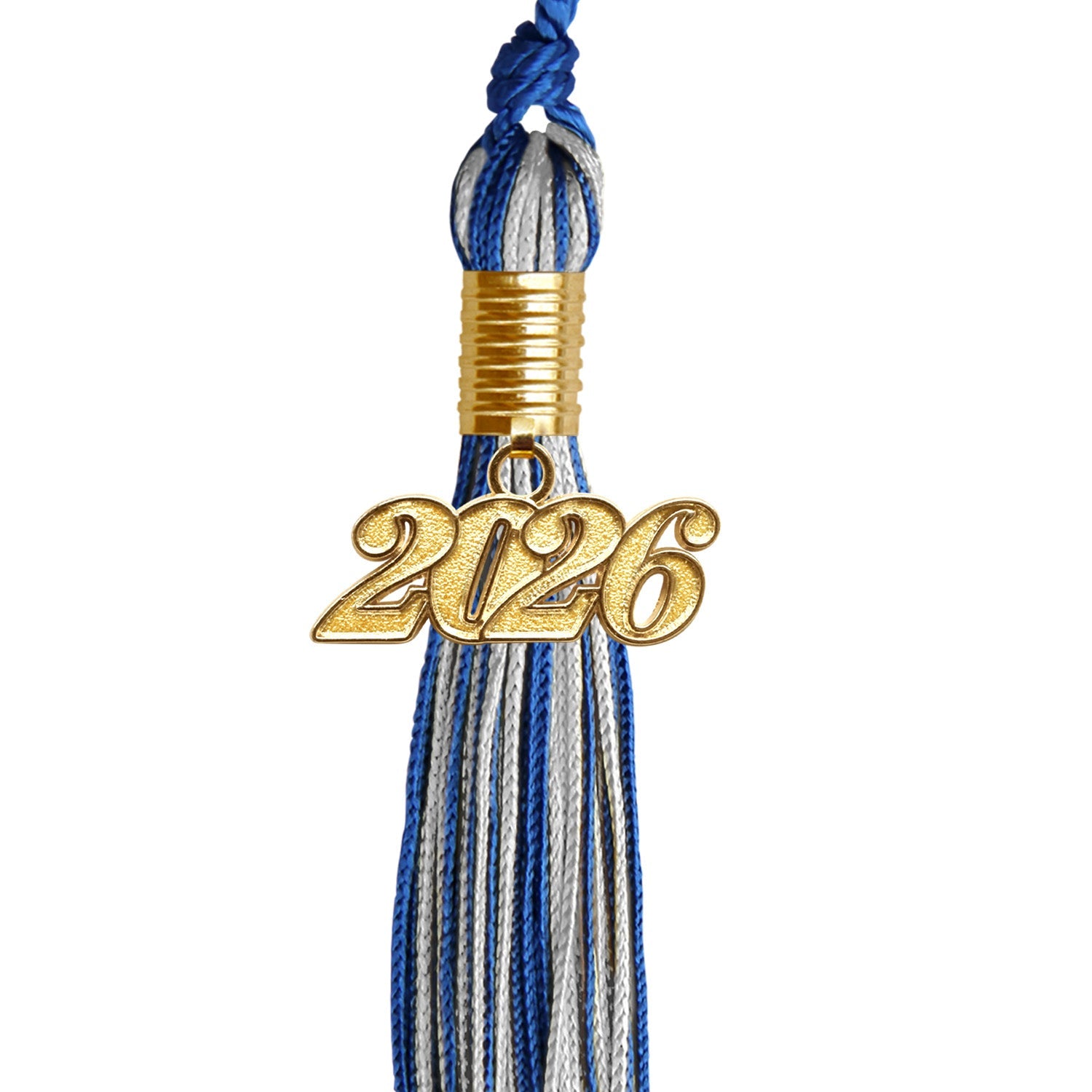Royal Blue/Silver Mixed Color Graduation Tassel with Gold Date Drop - Endea Graduation