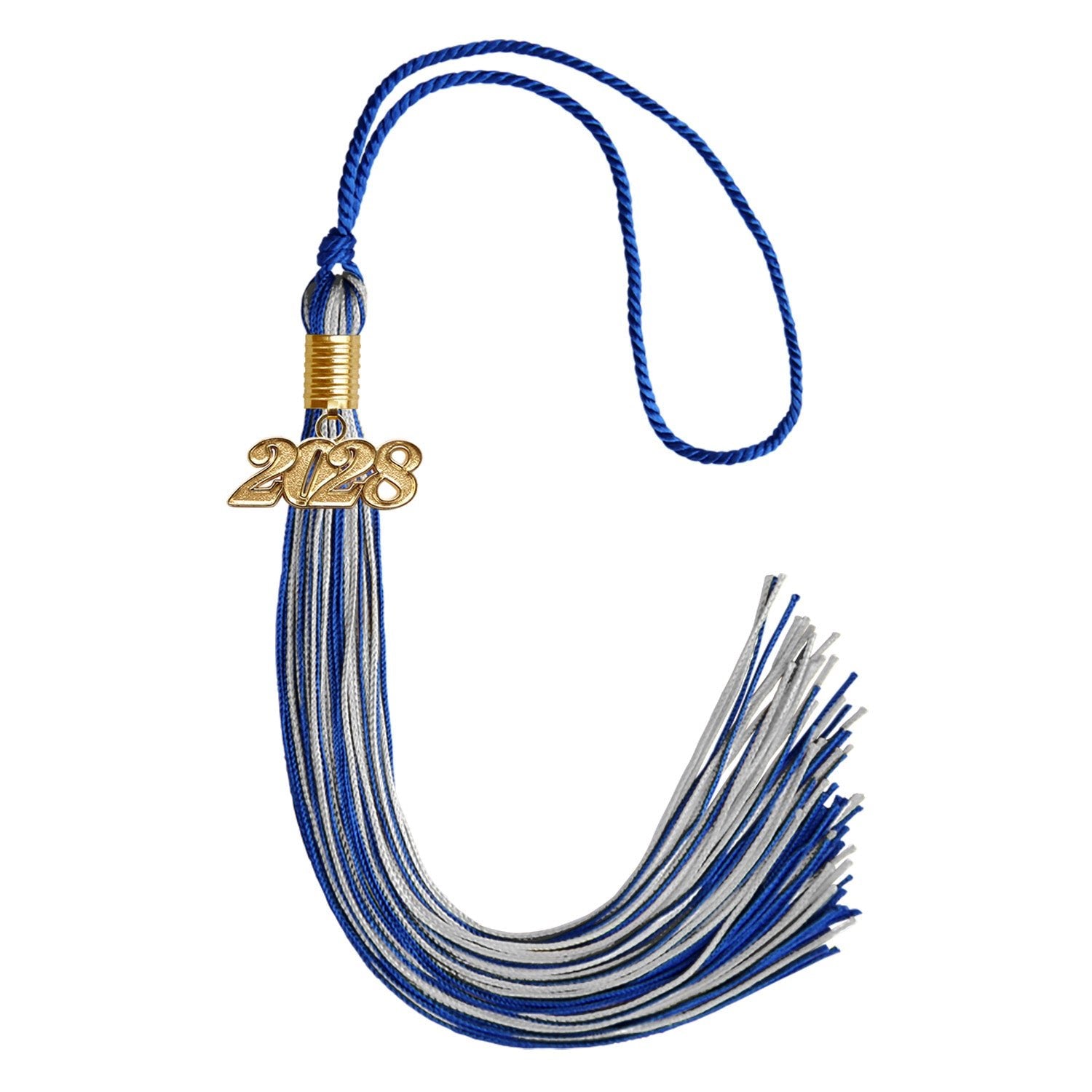 Royal Blue/Silver Mixed Color Graduation Tassel with Gold Date Drop - Endea Graduation