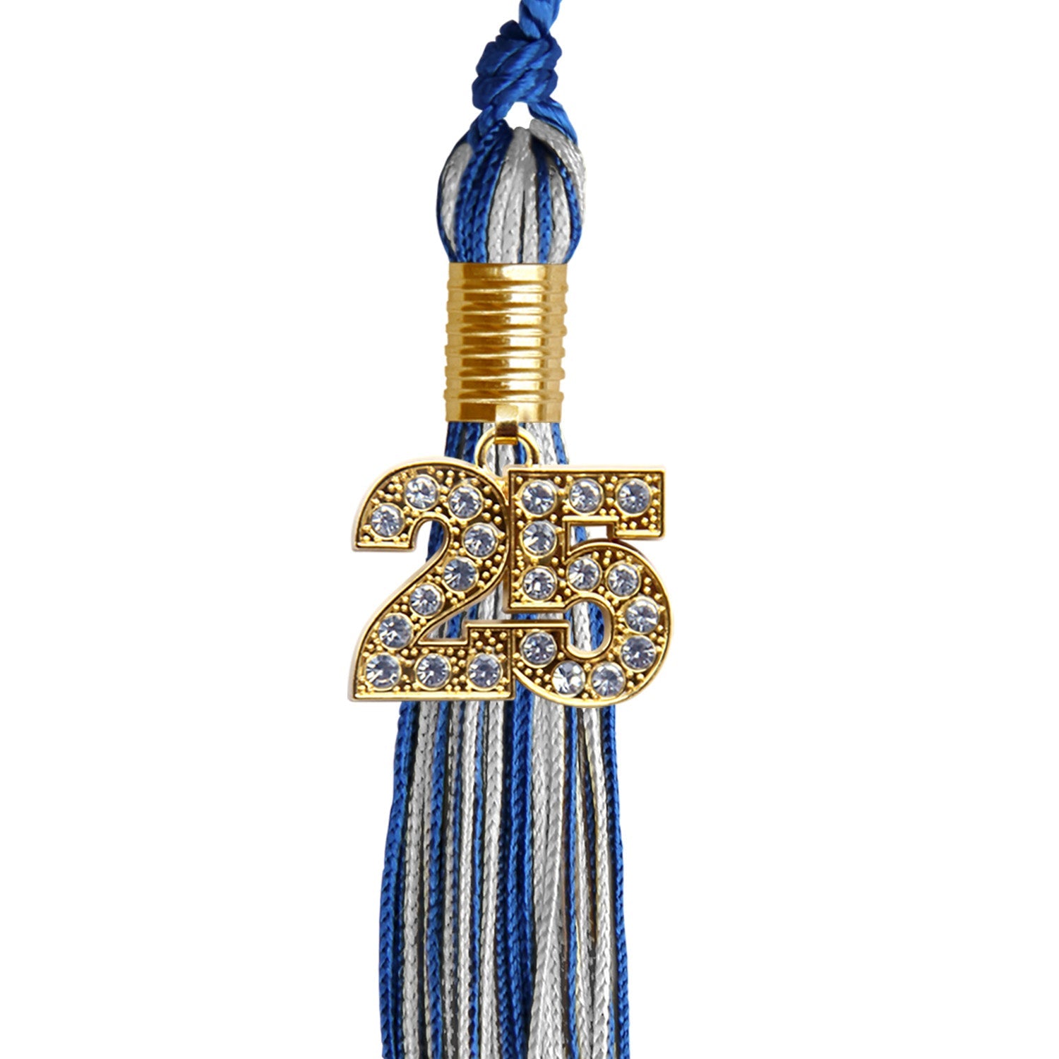 Royal Blue/Silver Mixed Color Graduation Tassel with Gold Date Drop - Endea Graduation