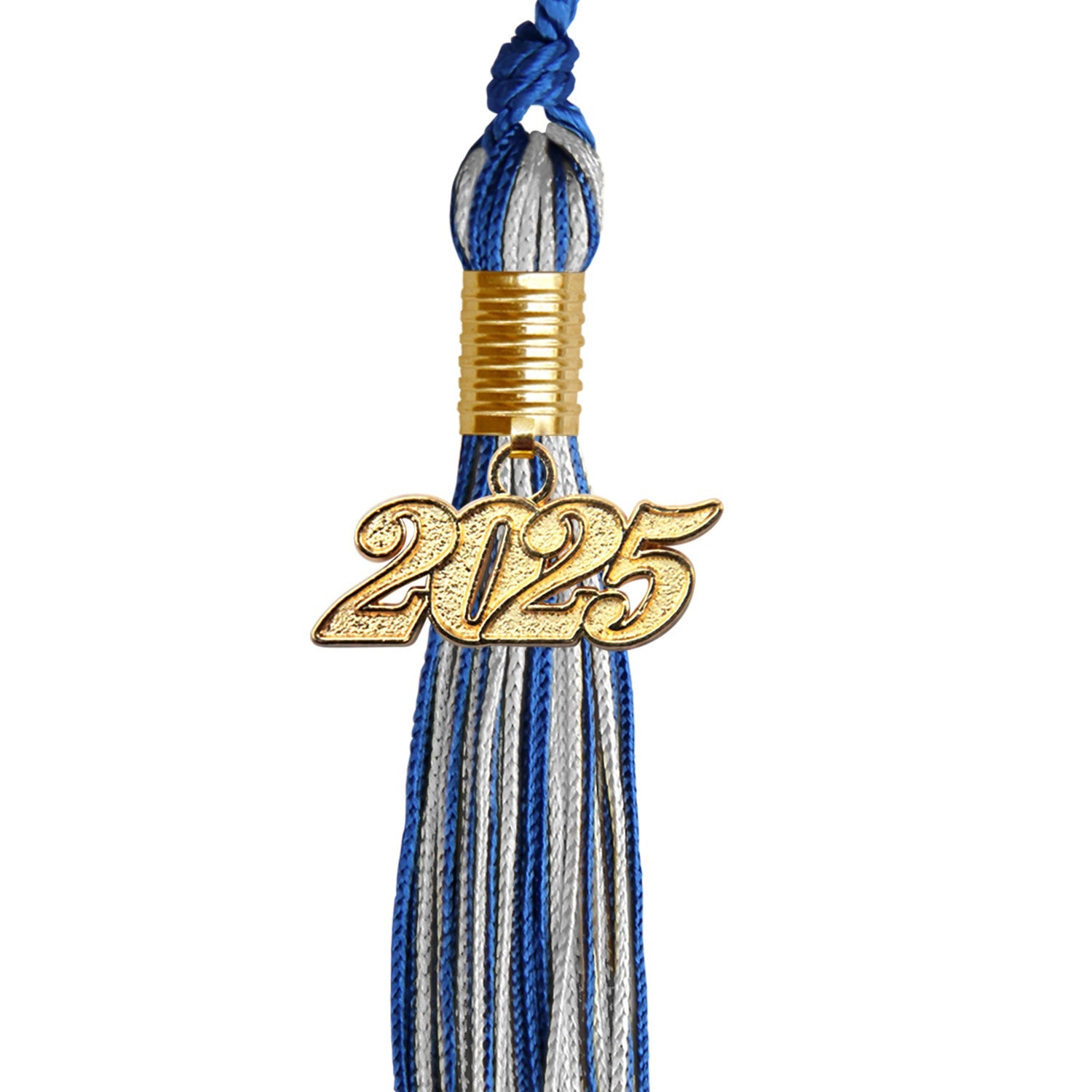 Royal Blue/Silver Mixed Color Graduation Tassel with Gold Date Drop - Endea Graduation