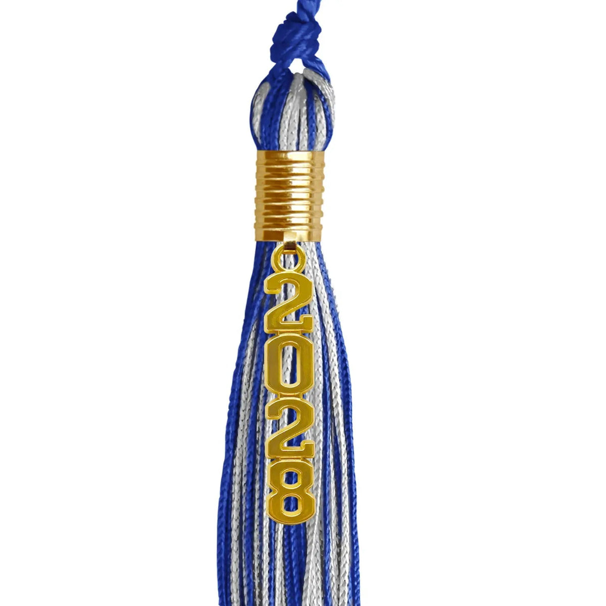 Royal Blue/Silver Mixed Color Graduation Tassel with Gold Stacked Date Drop - Endea Graduation