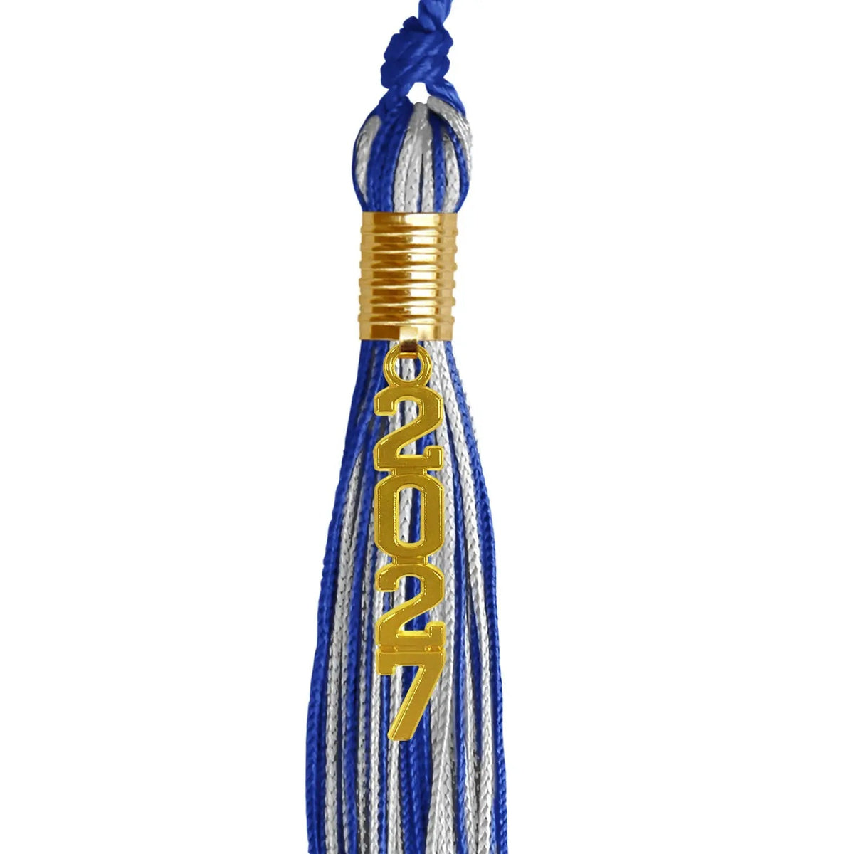 Royal Blue/Silver Mixed Color Graduation Tassel with Gold Stacked Date Drop - Endea Graduation