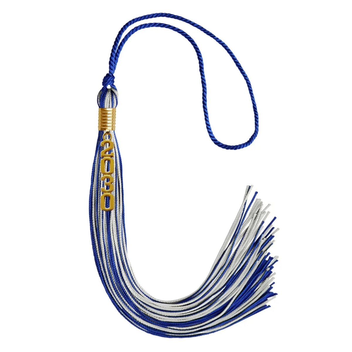Royal Blue/Silver Mixed Color Graduation Tassel with Gold Stacked Date Drop - Endea Graduation