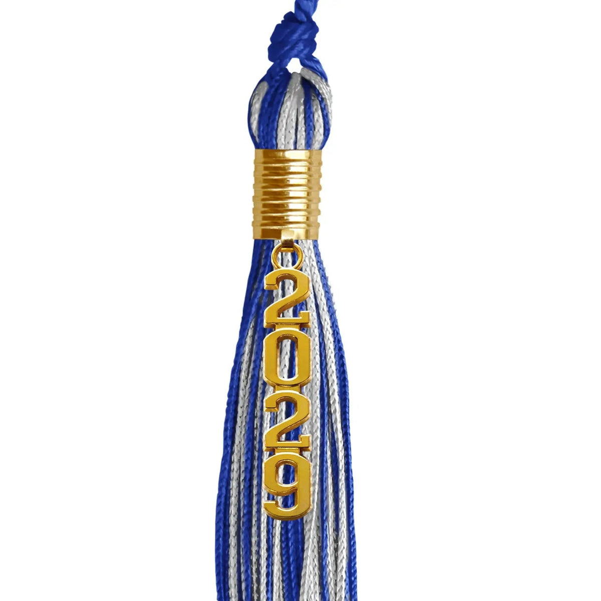 Royal Blue/Silver Mixed Color Graduation Tassel with Gold Stacked Date Drop - Endea Graduation