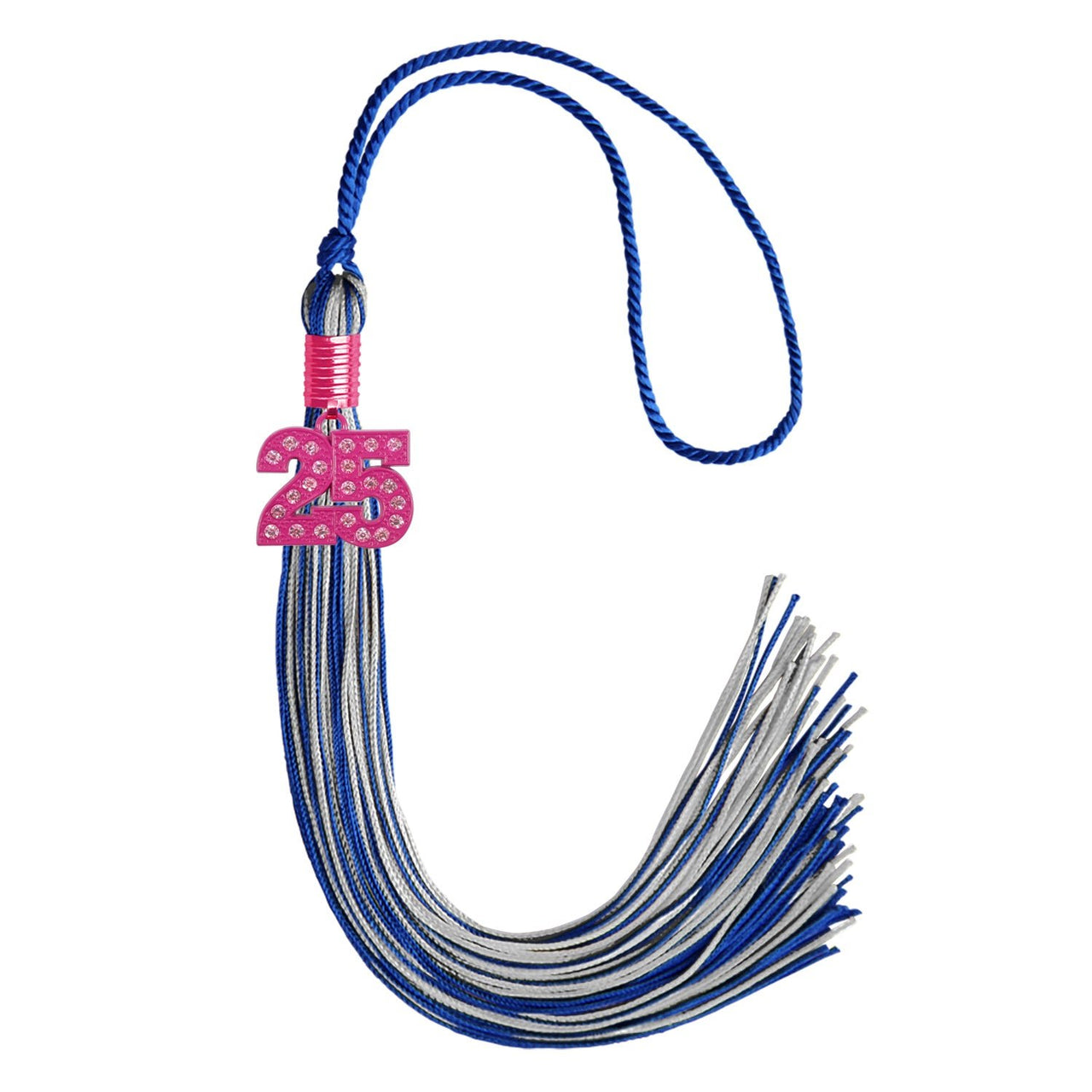 Royal Blue/Silver Mixed Color Graduation Tassel with Pink Bling Charm - Endea Graduation