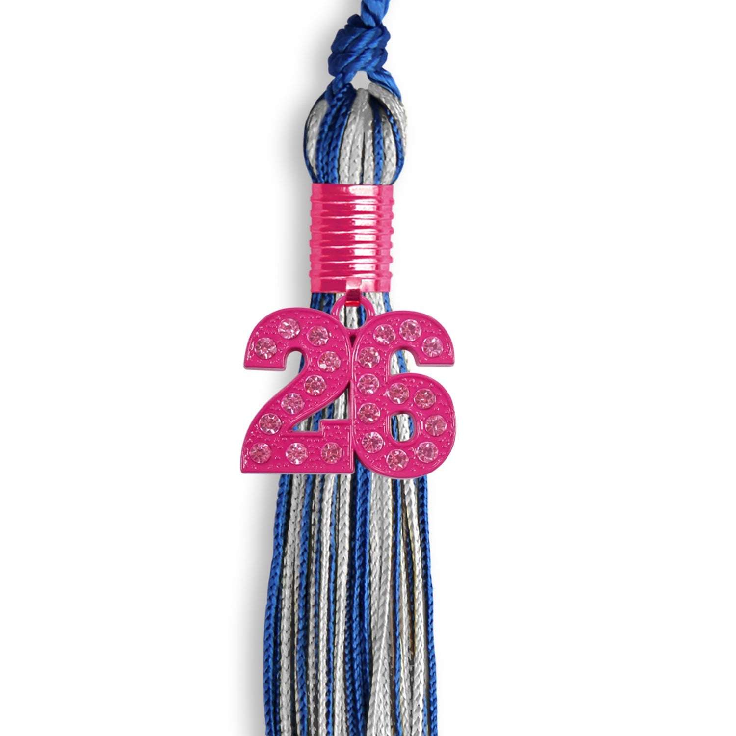 Royal Blue/Silver Mixed Color Graduation Tassel with Pink Bling Charm - Endea Graduation