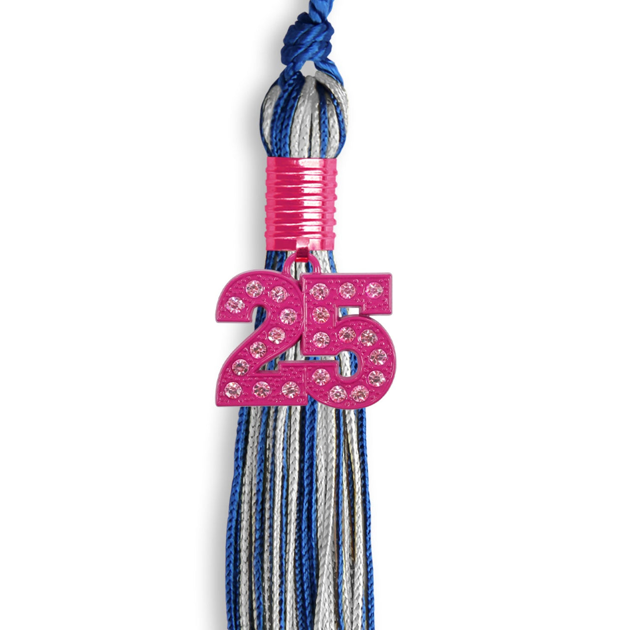 Royal Blue/Silver Mixed Color Graduation Tassel with Pink Bling Charm - Endea Graduation