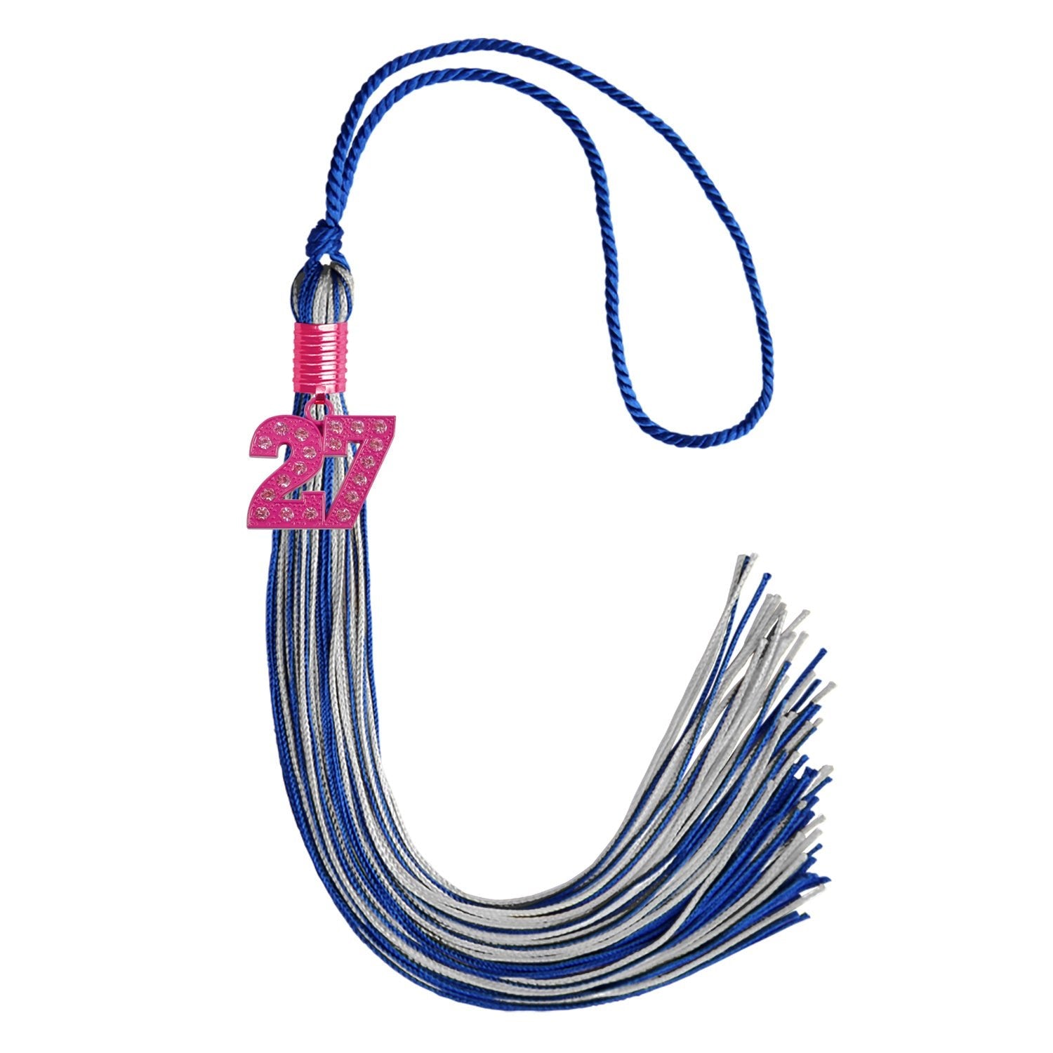 Royal Blue/Silver Mixed Color Graduation Tassel with Pink Bling Charm - Endea Graduation