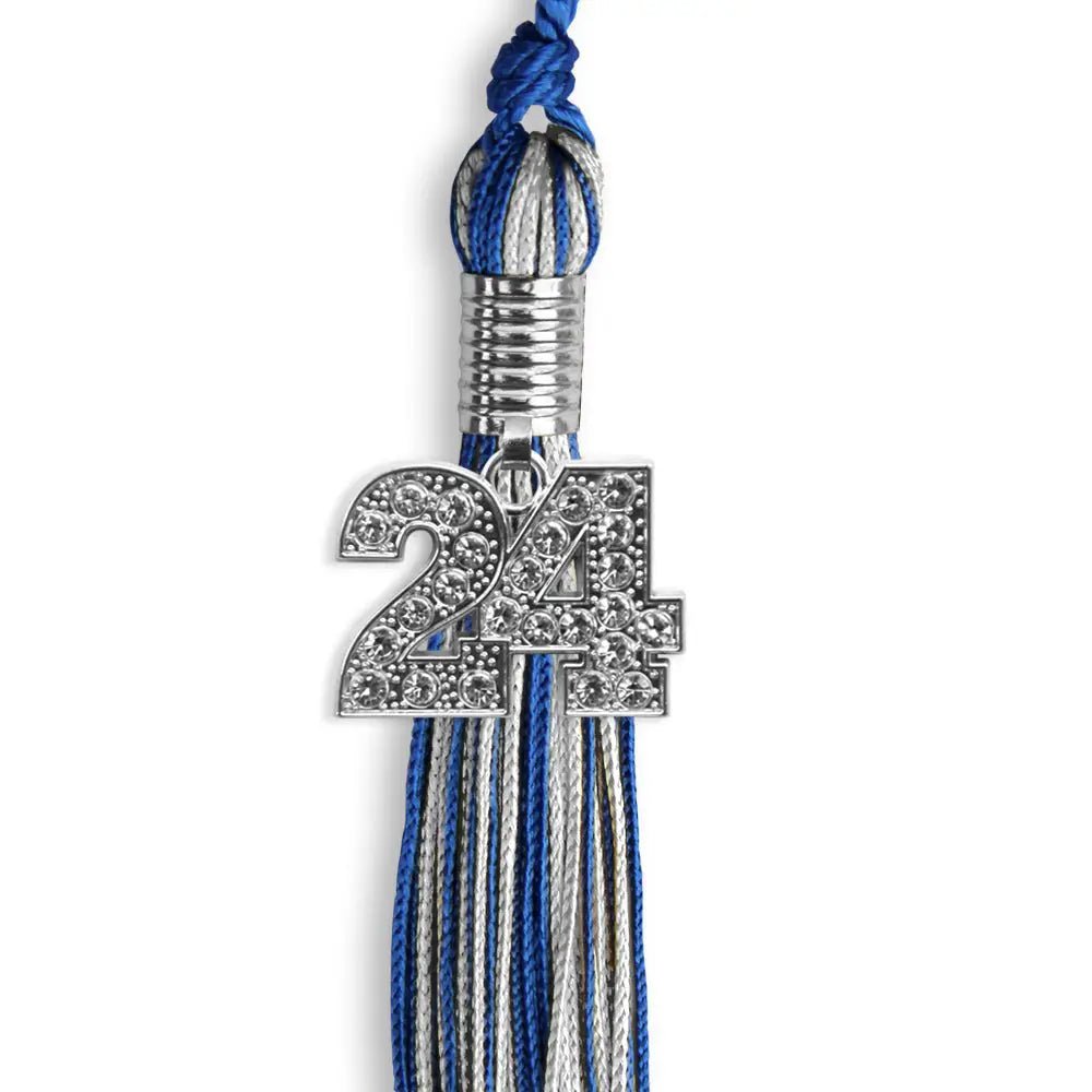 Royal Blue/Silver Mixed Color Graduation Tassel with Silver Bling Charm - Endea Graduation