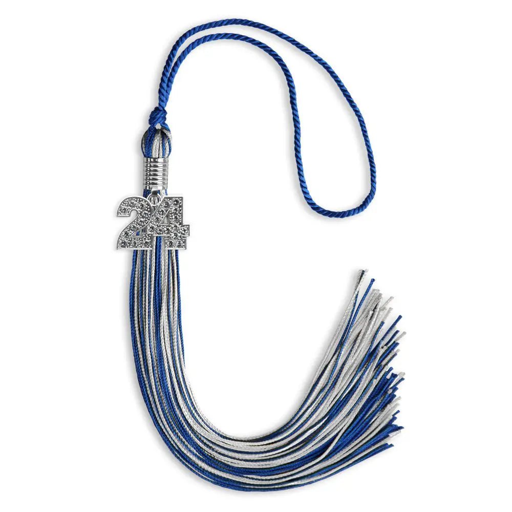Royal Blue/Silver Mixed Color Graduation Tassel with Silver Bling Charm - Endea Graduation