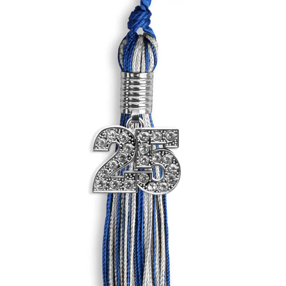 Royal Blue/Silver Mixed Color Graduation Tassel with Silver Bling Charm - Endea Graduation