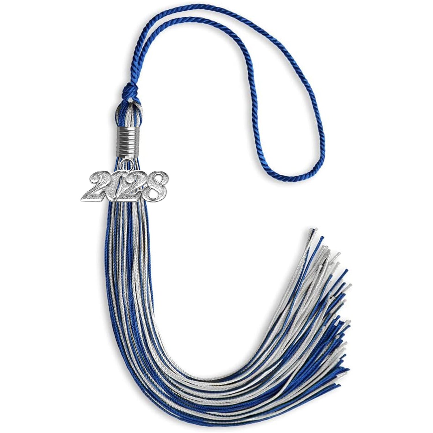 Royal Blue/Silver Mixed Color Graduation Tassel with Silver Date Drop - Endea Graduation