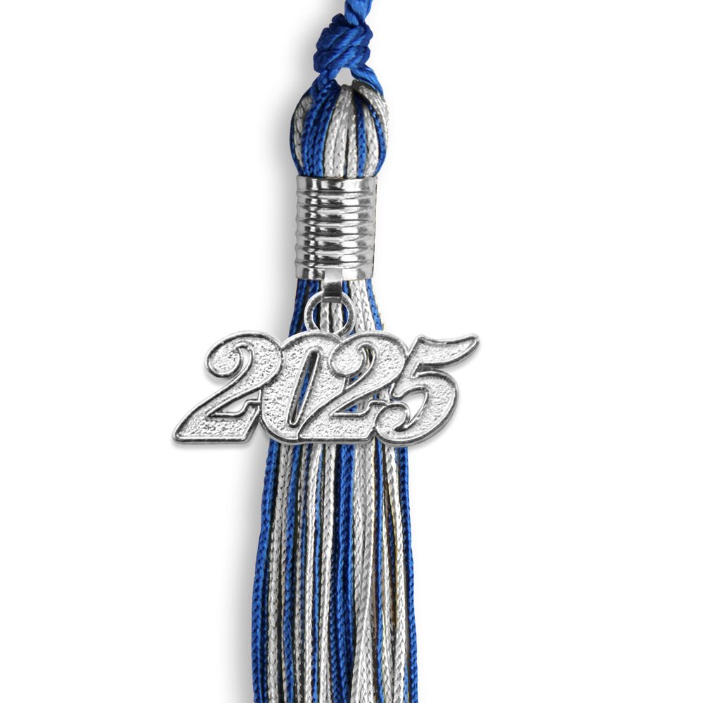 Royal Blue/Silver Mixed Color Graduation Tassel with Silver Date Drop - Endea Graduation