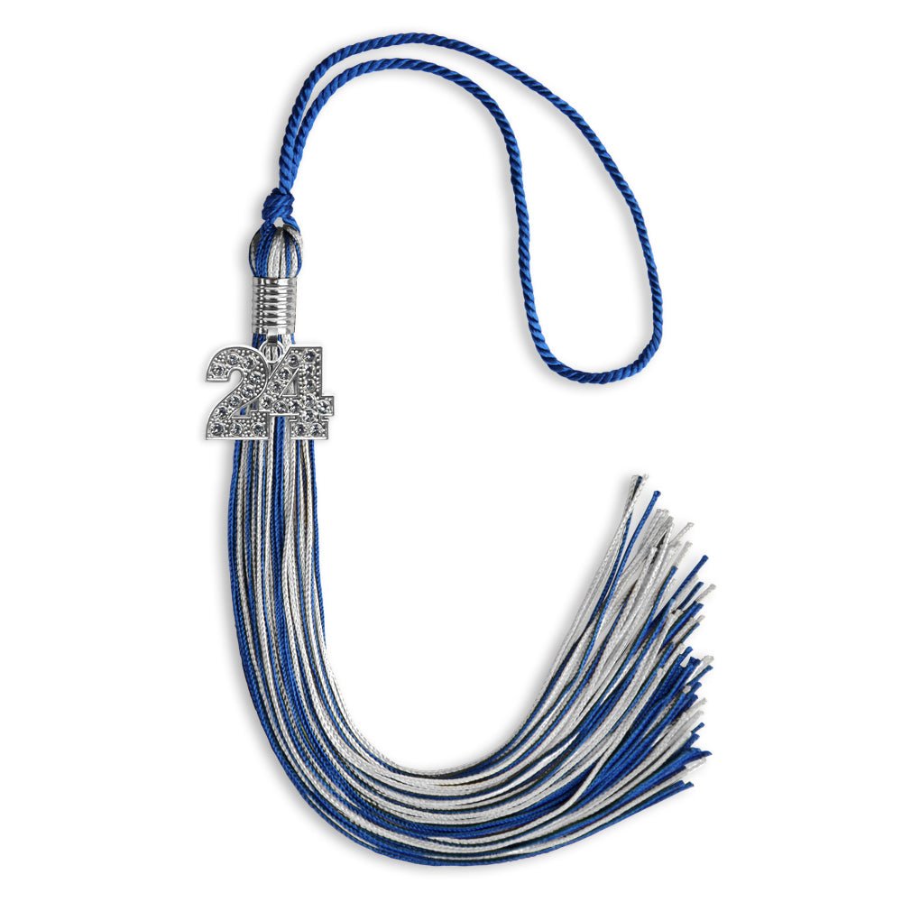 Royal Blue/Silver Mixed Color Graduation Tassel with Silver Date Drop - Endea Graduation