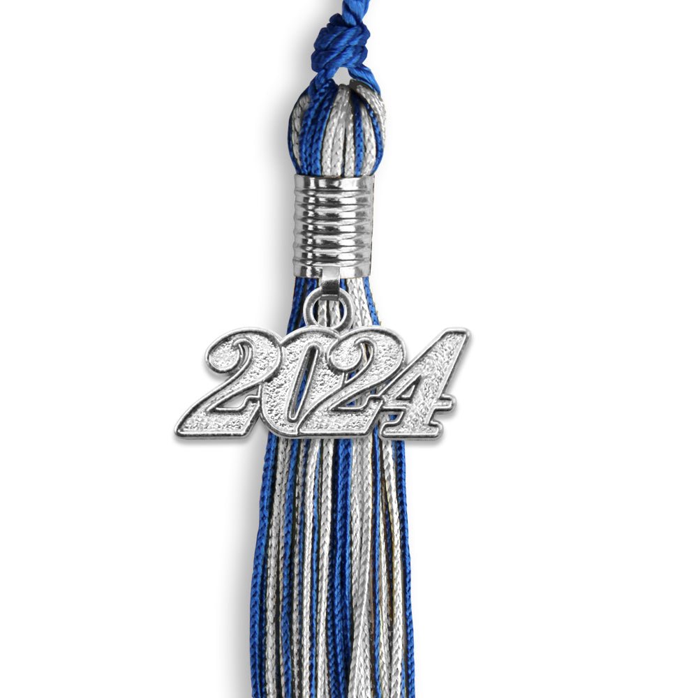 Royal Blue/Silver Mixed Color Graduation Tassel with Silver Date Drop - Endea Graduation