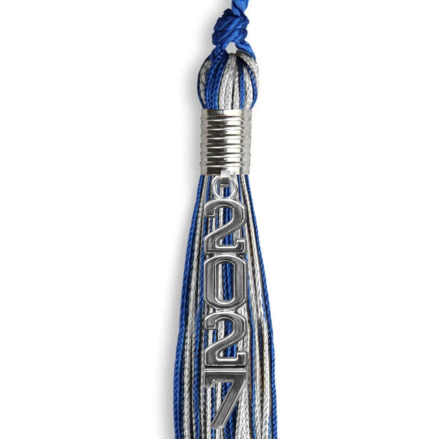 Royal Blue/Silver Mixed Color Graduation Tassel with Stacked Silver Date Drop - Endea Graduation