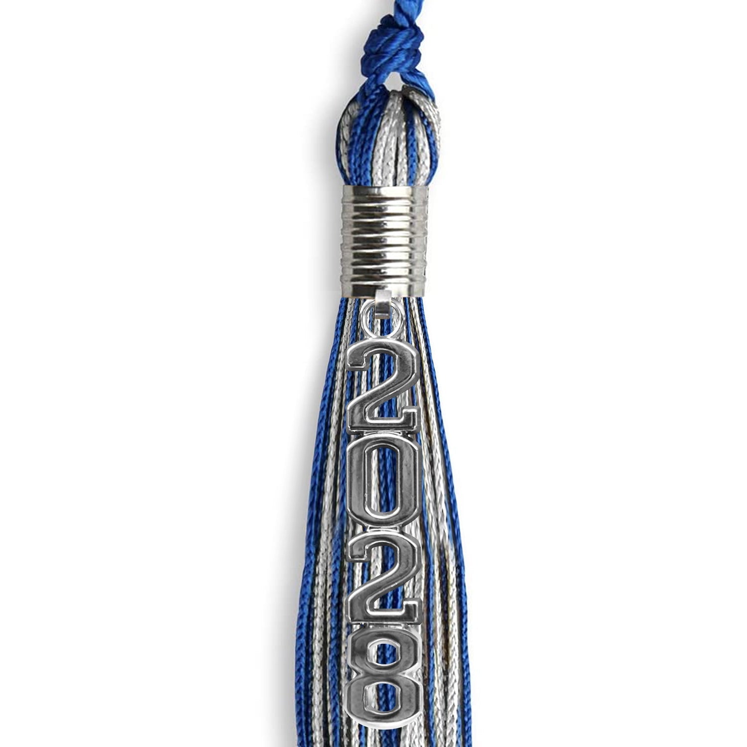 Royal Blue/Silver Mixed Color Graduation Tassel with Stacked Silver Date Drop - Endea Graduation