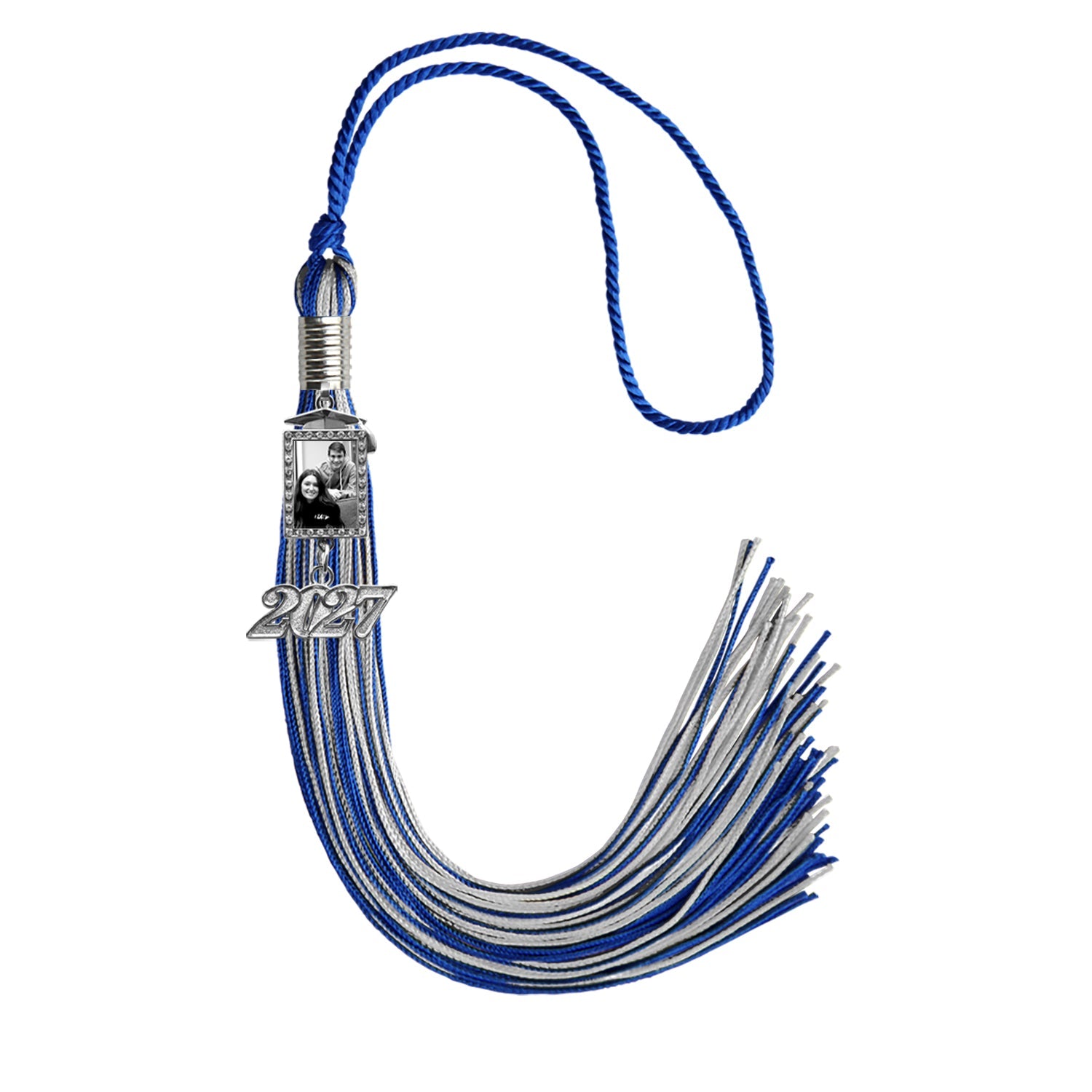Royal Blue/Silver Tassel with Photo Frame Charm and Year Date Drop - Endea Graduation