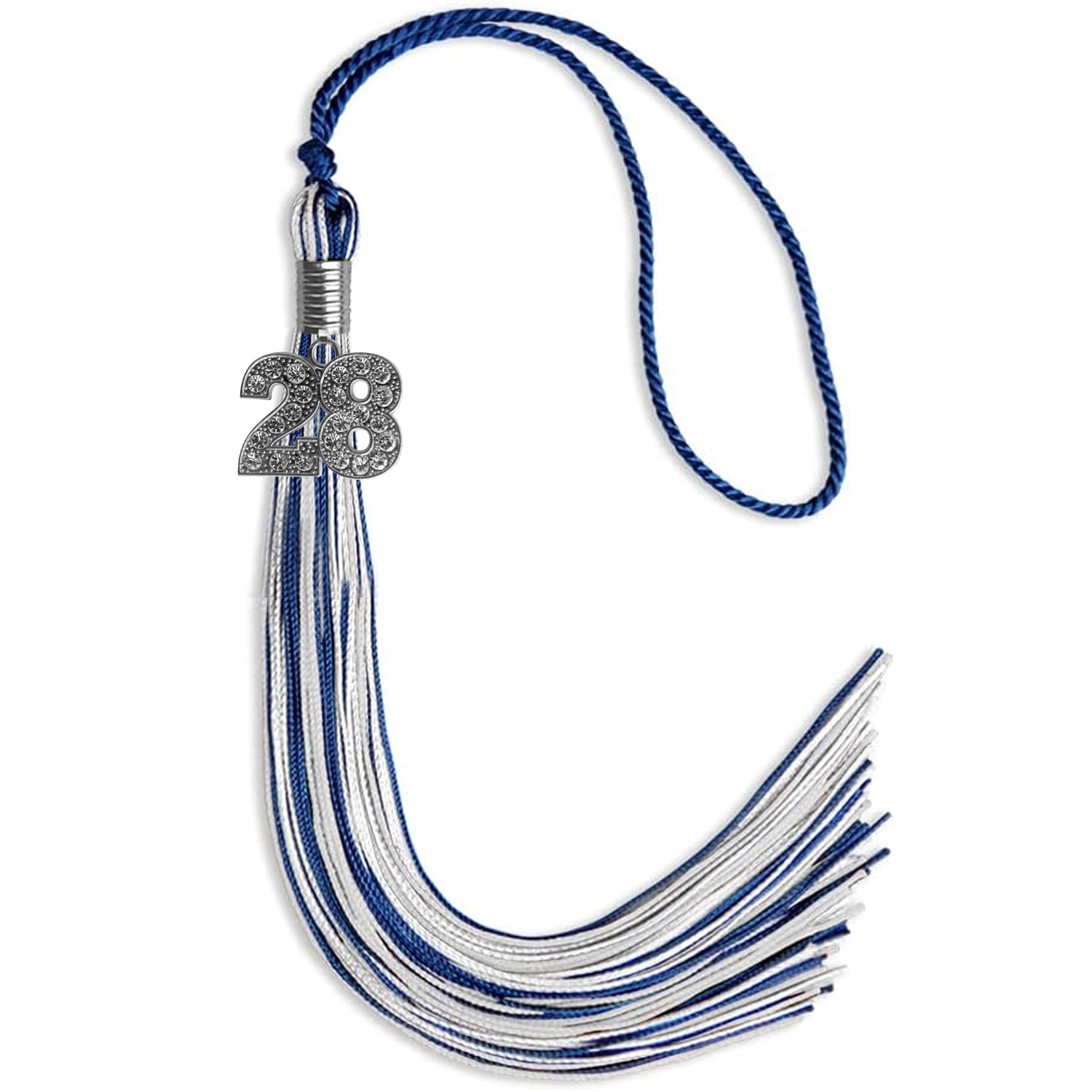 Royal Blue/Silver/White Mixed Color Graduation Tassel with Silver Date Drop - Endea Graduation