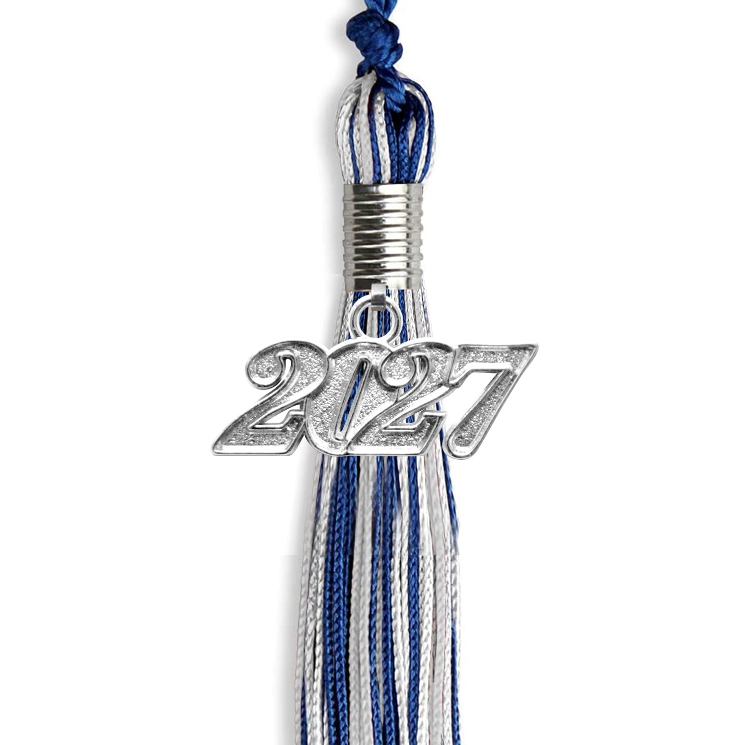 Royal Blue/Silver/White Mixed Color Graduation Tassel with Silver Date Drop - Endea Graduation