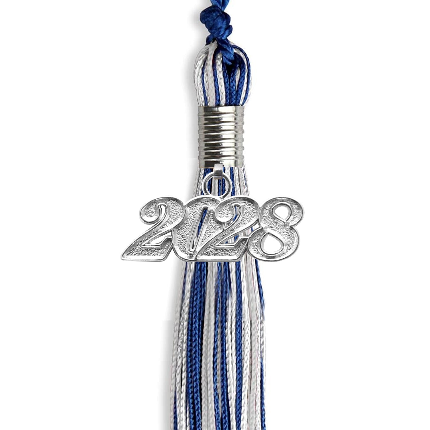 Royal Blue/Silver/White Mixed Color Graduation Tassel with Silver Date Drop - Endea Graduation