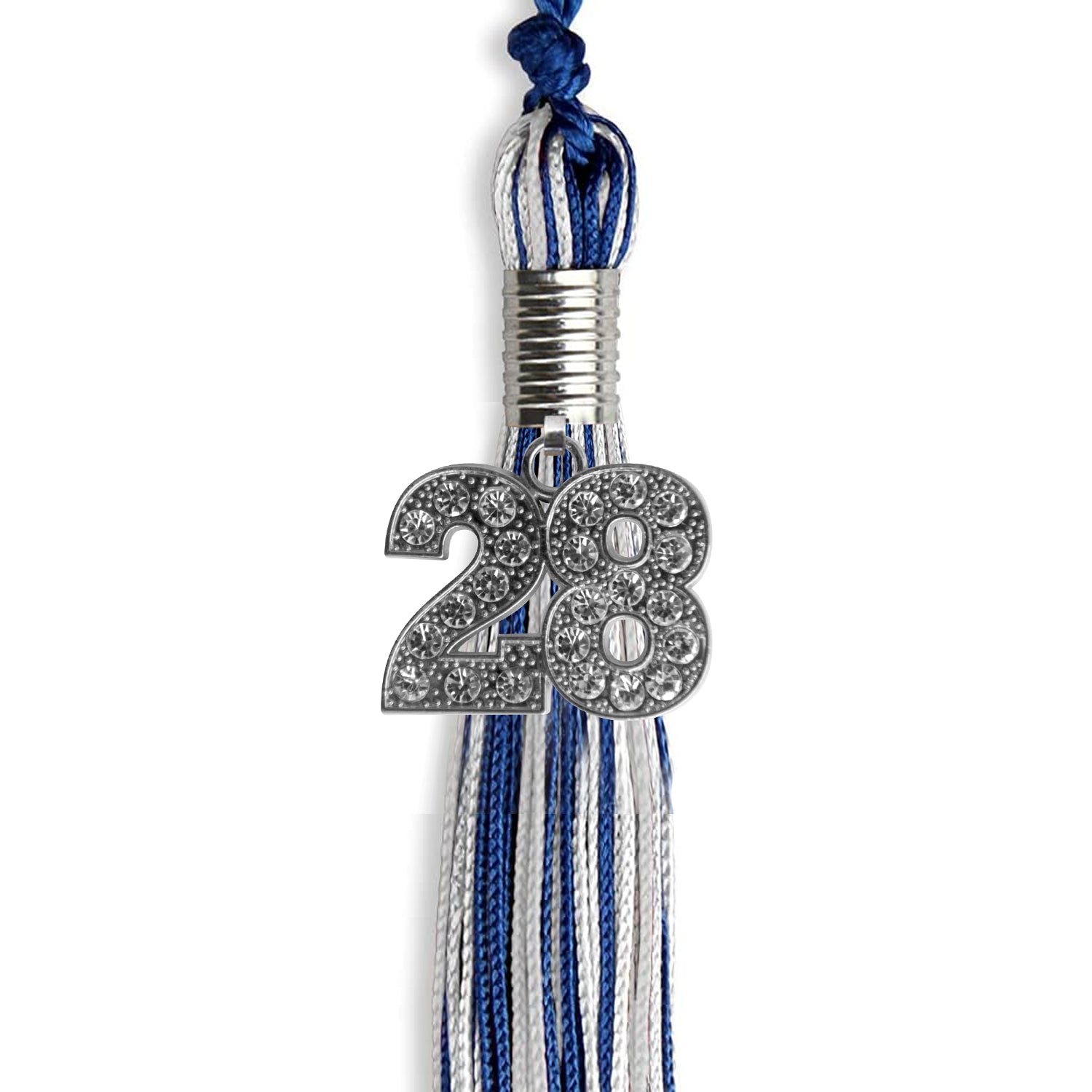 Royal Blue/Silver/White Mixed Color Graduation Tassel with Silver Date Drop - Endea Graduation