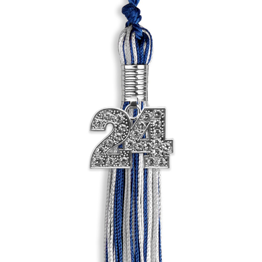 Royal Blue/Silver/White Mixed Color Graduation Tassel with Silver Date Drop - Endea Graduation