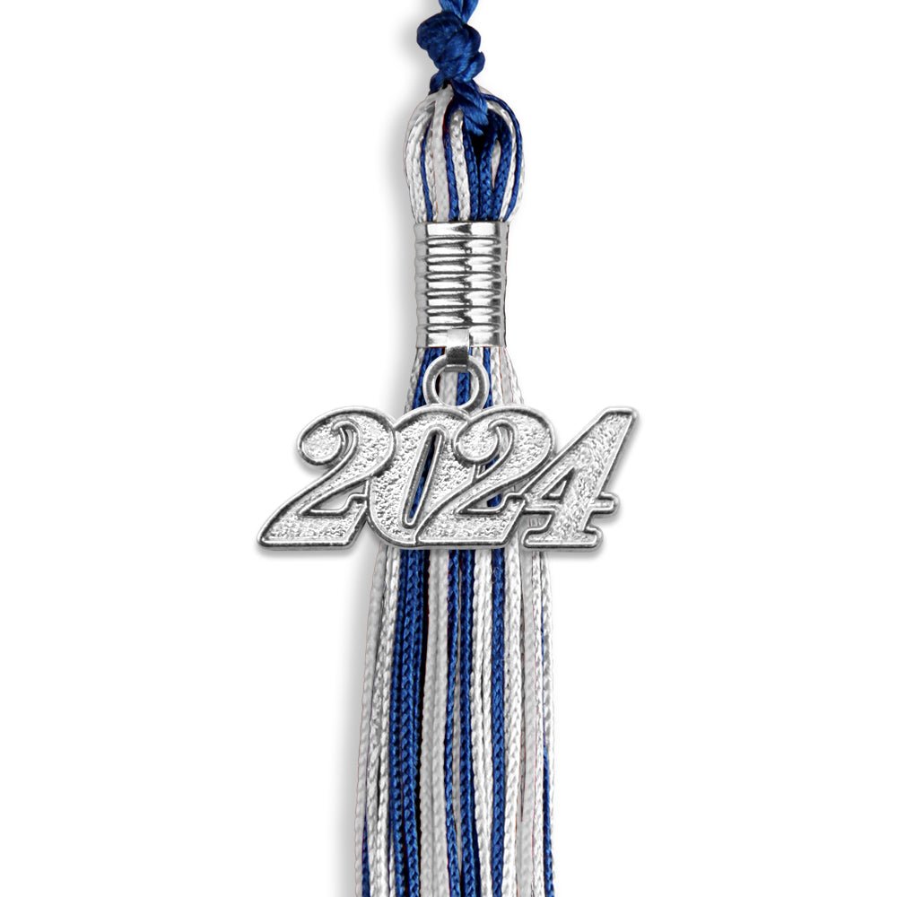 Royal Blue/Silver/White Mixed Color Graduation Tassel with Silver Date Drop - Endea Graduation