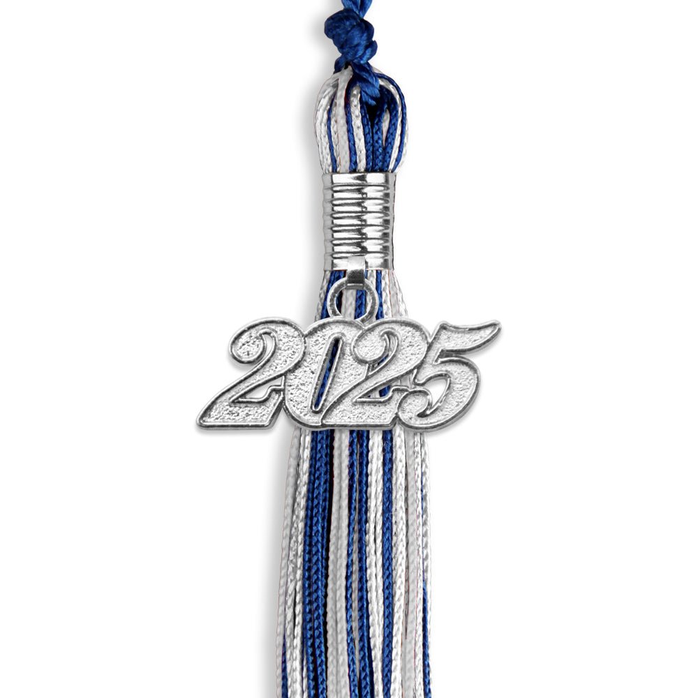 Royal Blue/Silver/White Mixed Color Graduation Tassel with Silver Date Drop - Endea Graduation