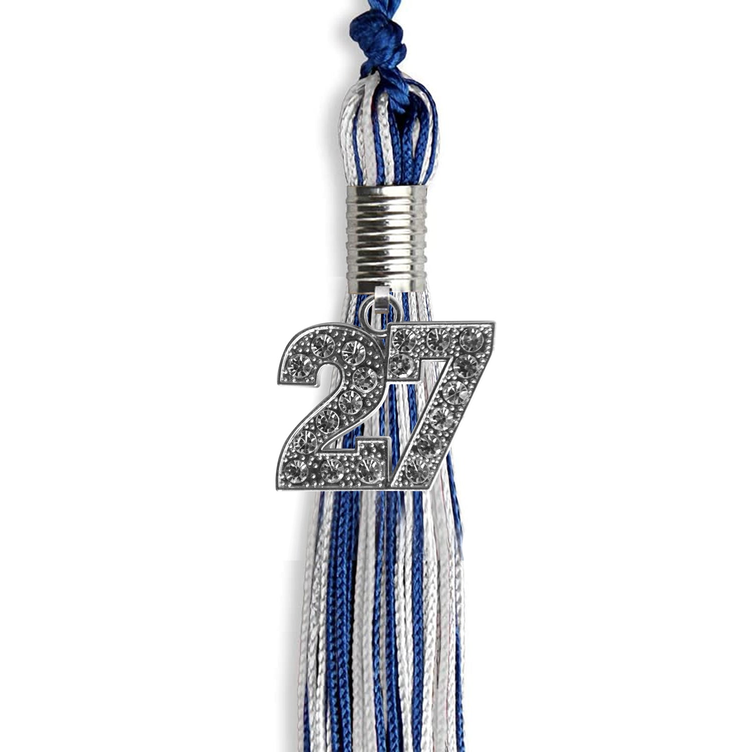 Royal Blue/Silver/White Mixed Color Graduation Tassel with Silver Date Drop - Endea Graduation