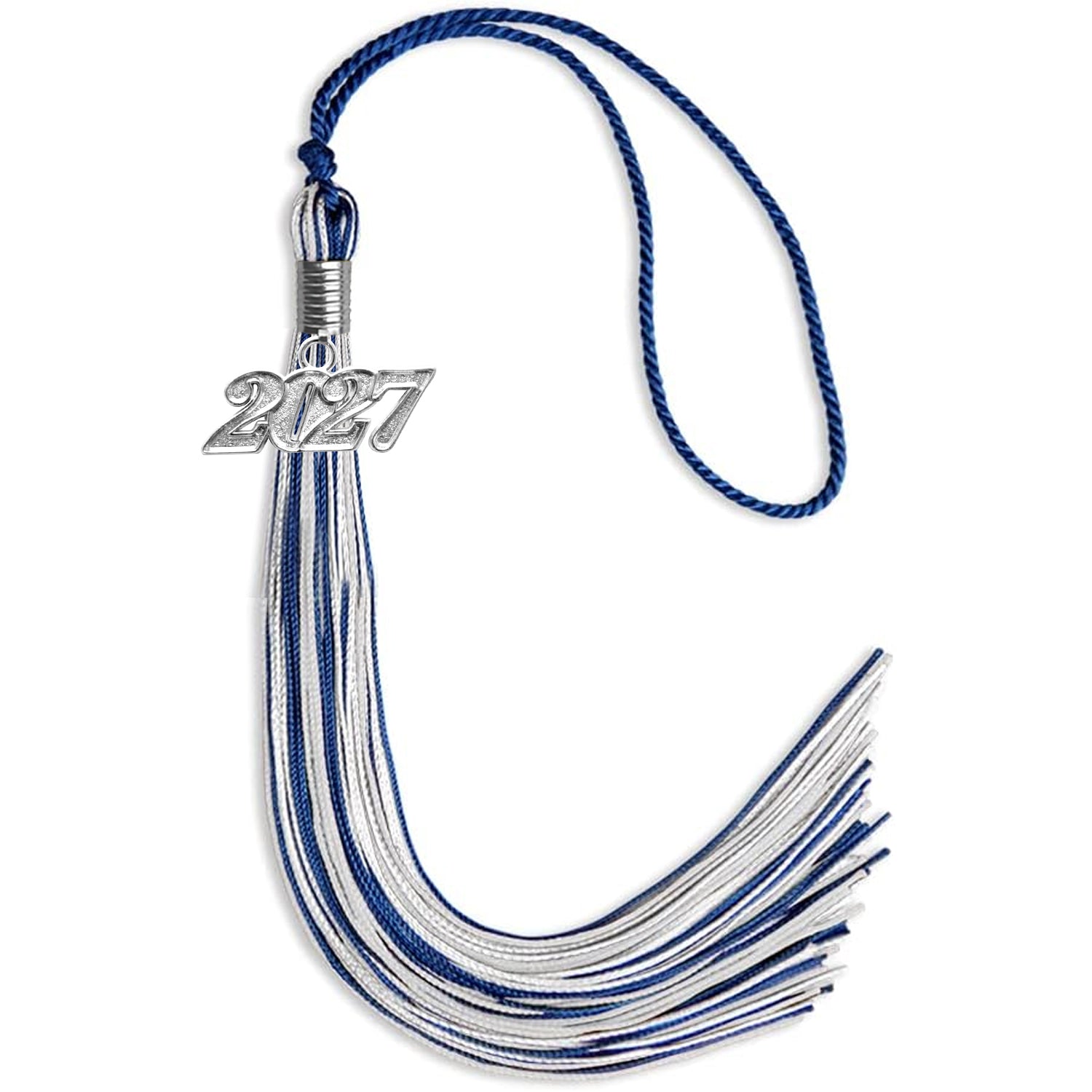 Royal Blue/Silver/White Mixed Color Graduation Tassel with Silver Date Drop - Endea Graduation