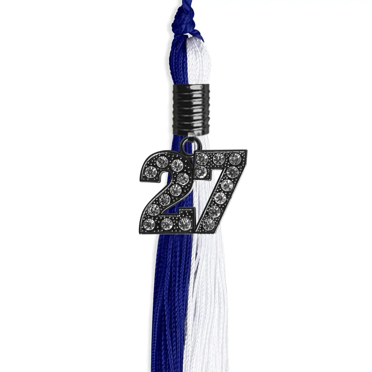 Royal Blue/White Graduation Tassel with Black Bling Charm - Endea Graduation