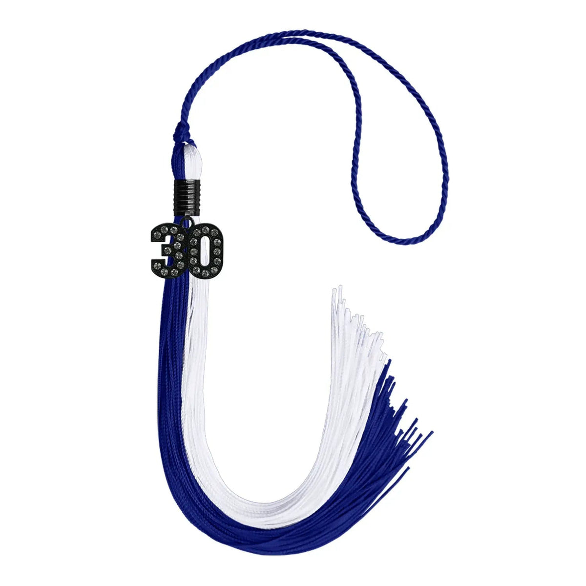 Royal Blue/White Graduation Tassel with Black Bling Charm - Endea Graduation