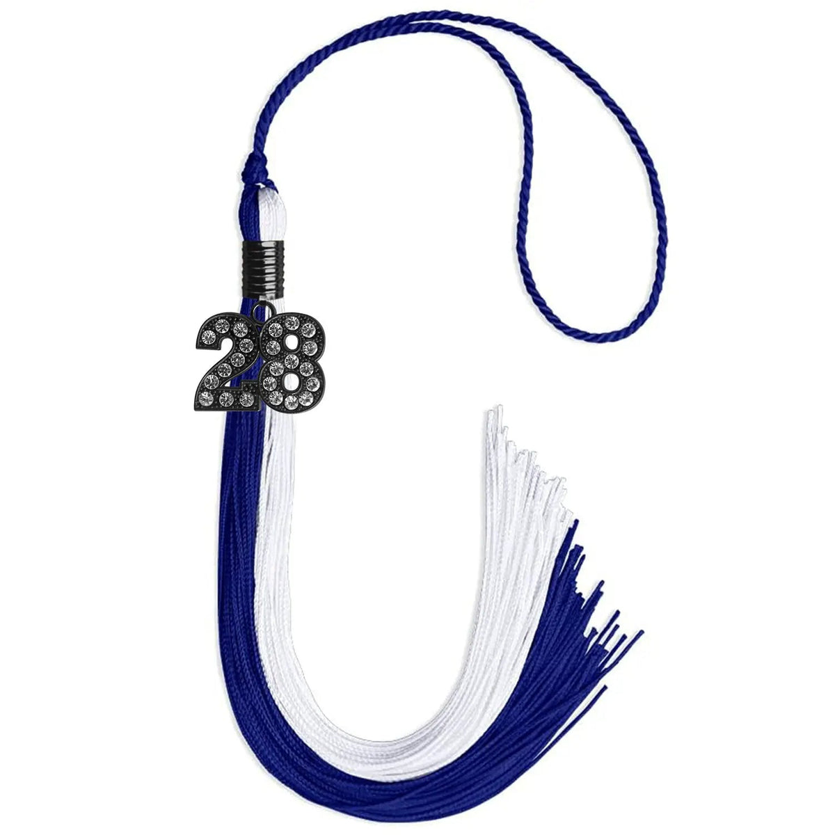 Royal Blue/White Graduation Tassel with Black Bling Charm - Endea Graduation