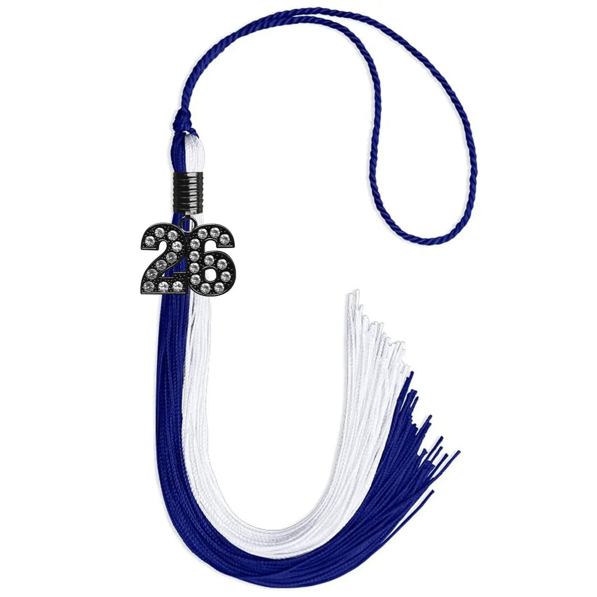 Royal Blue/White Graduation Tassel with Black Bling Charm - Endea Graduation