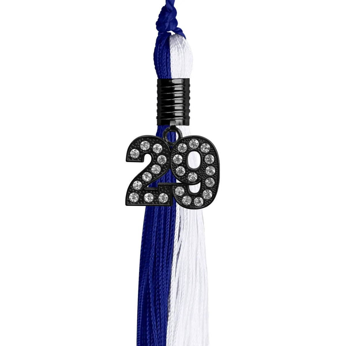 Royal Blue/White Graduation Tassel with Black Bling Charm - Endea Graduation