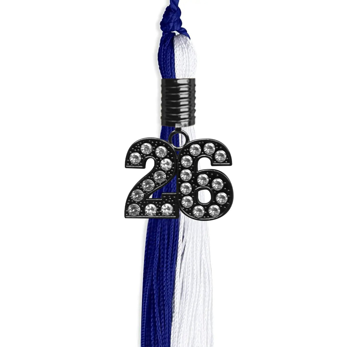 Royal Blue/White Graduation Tassel with Black Bling Charm - Endea Graduation