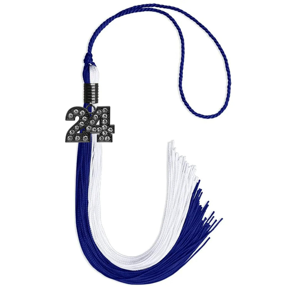 Royal Blue/White Graduation Tassel with Black Bling Charm - Endea Graduation