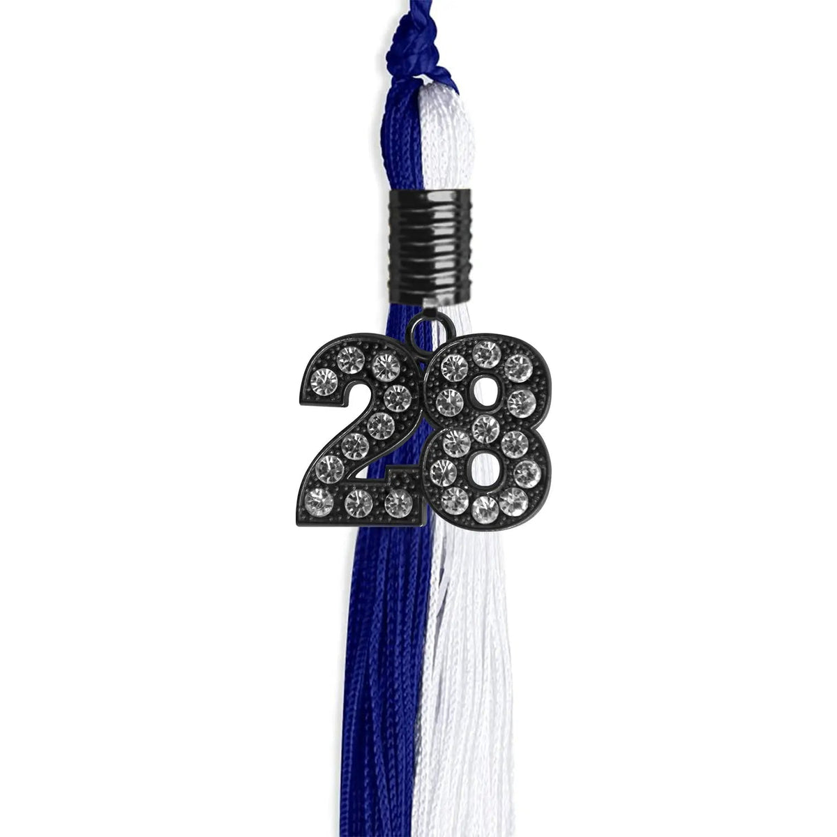 Royal Blue/White Graduation Tassel with Black Bling Charm - Endea Graduation