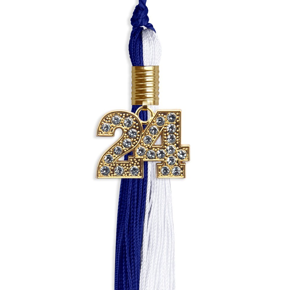 Royal Blue/White Graduation Tassel with Gold Bling Charm - Endea Graduation