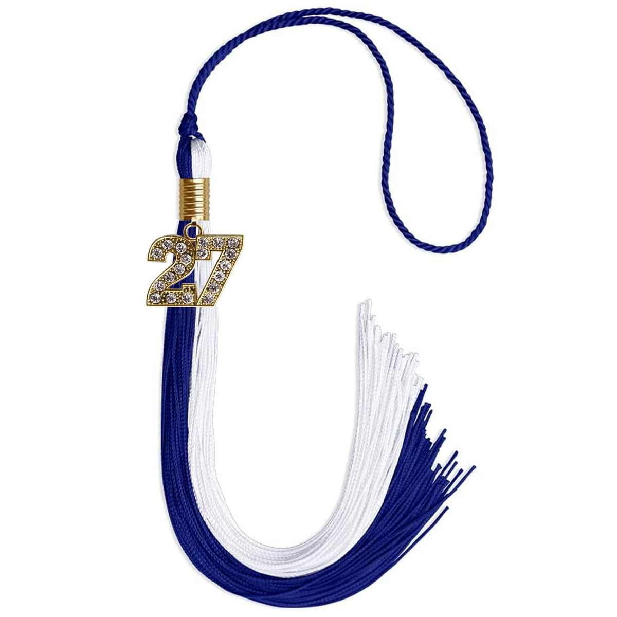 Royal Blue/White Graduation Tassel with Gold Bling Charm - Endea Graduation