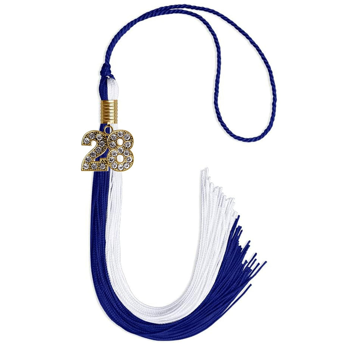 Royal Blue/White Graduation Tassel with Gold Bling Charm - Endea Graduation