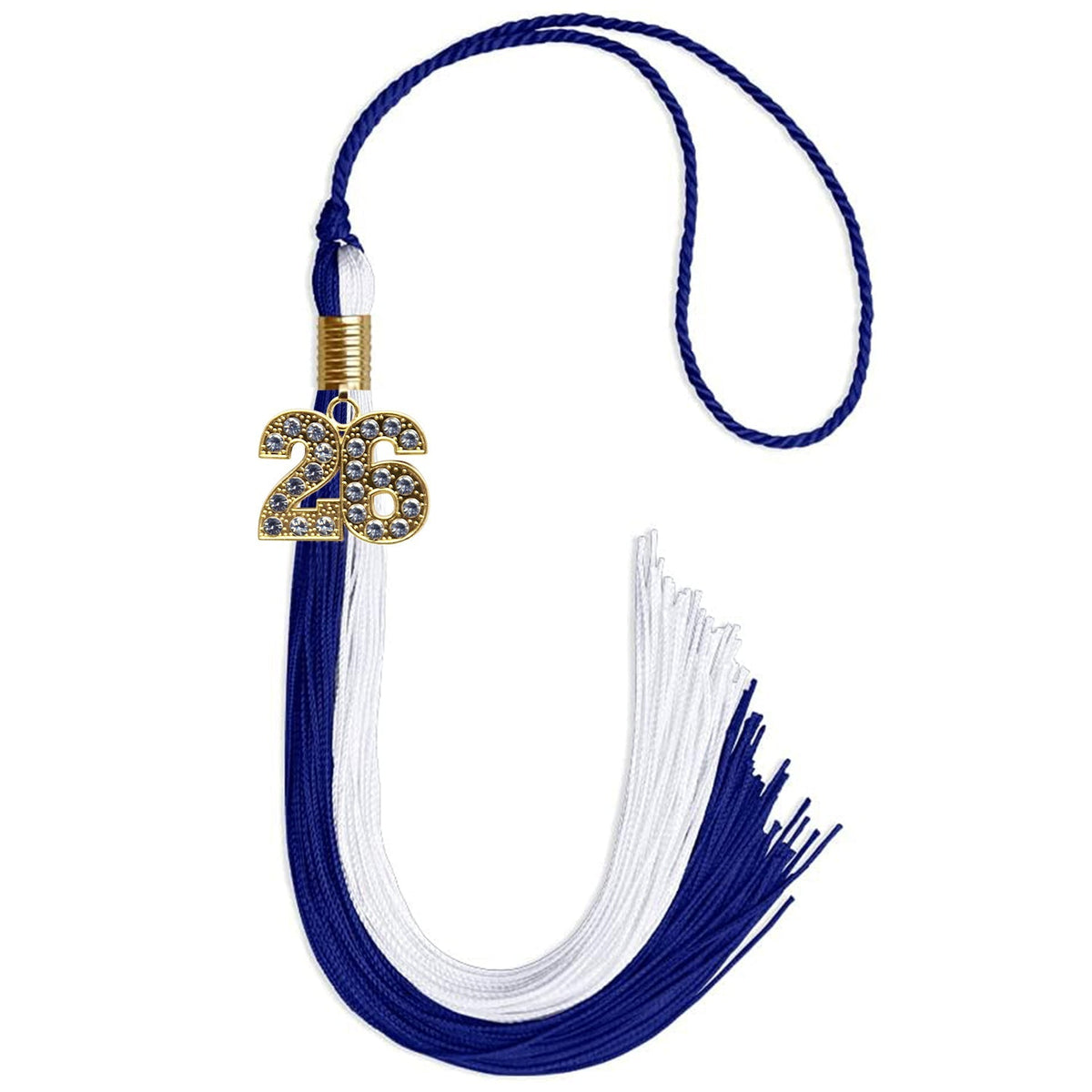 Royal Blue/White Graduation Tassel with Gold Bling Charm - Endea Graduation