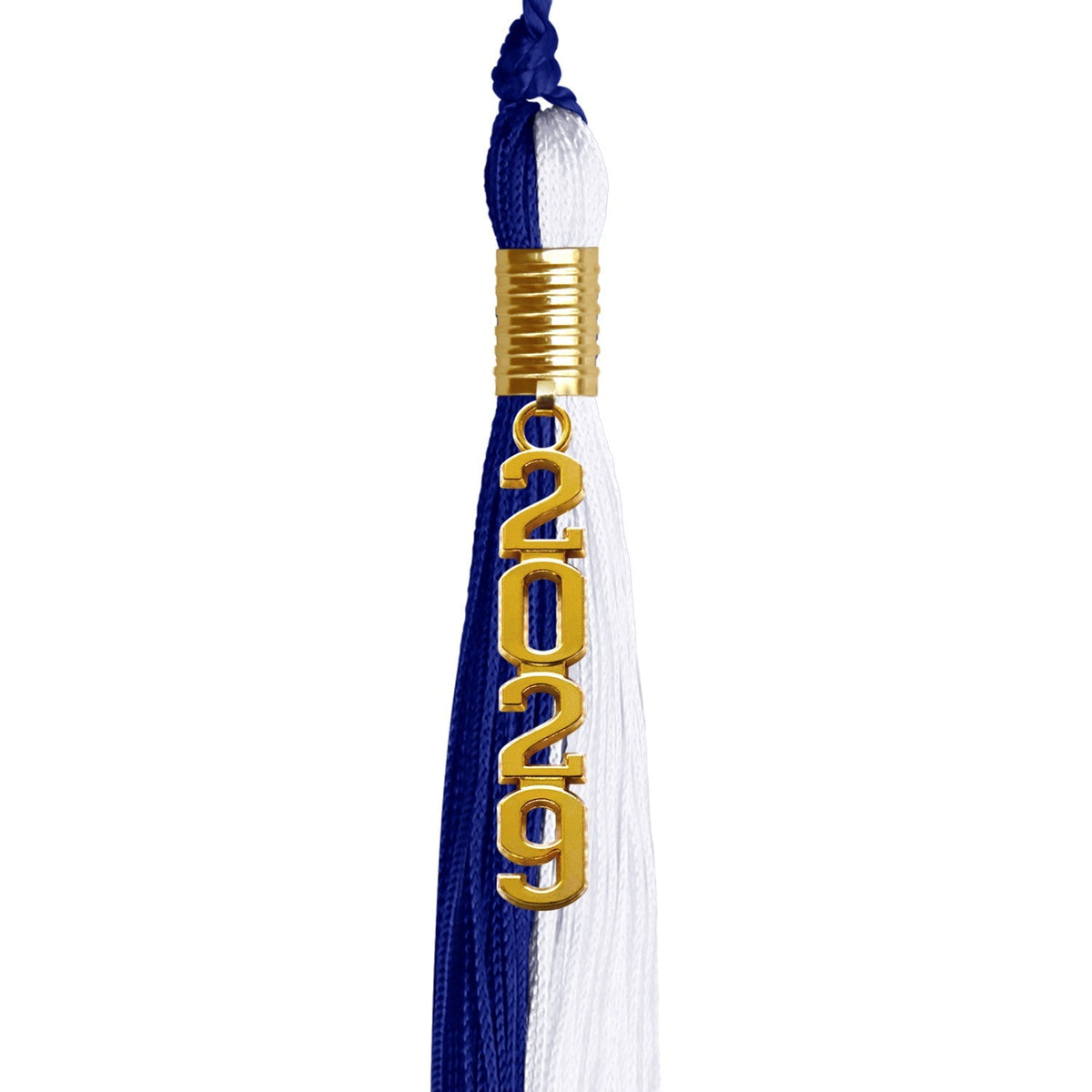 Royal Blue/White Graduation Tassel with Gold Stacked Date Drop - Endea Graduation