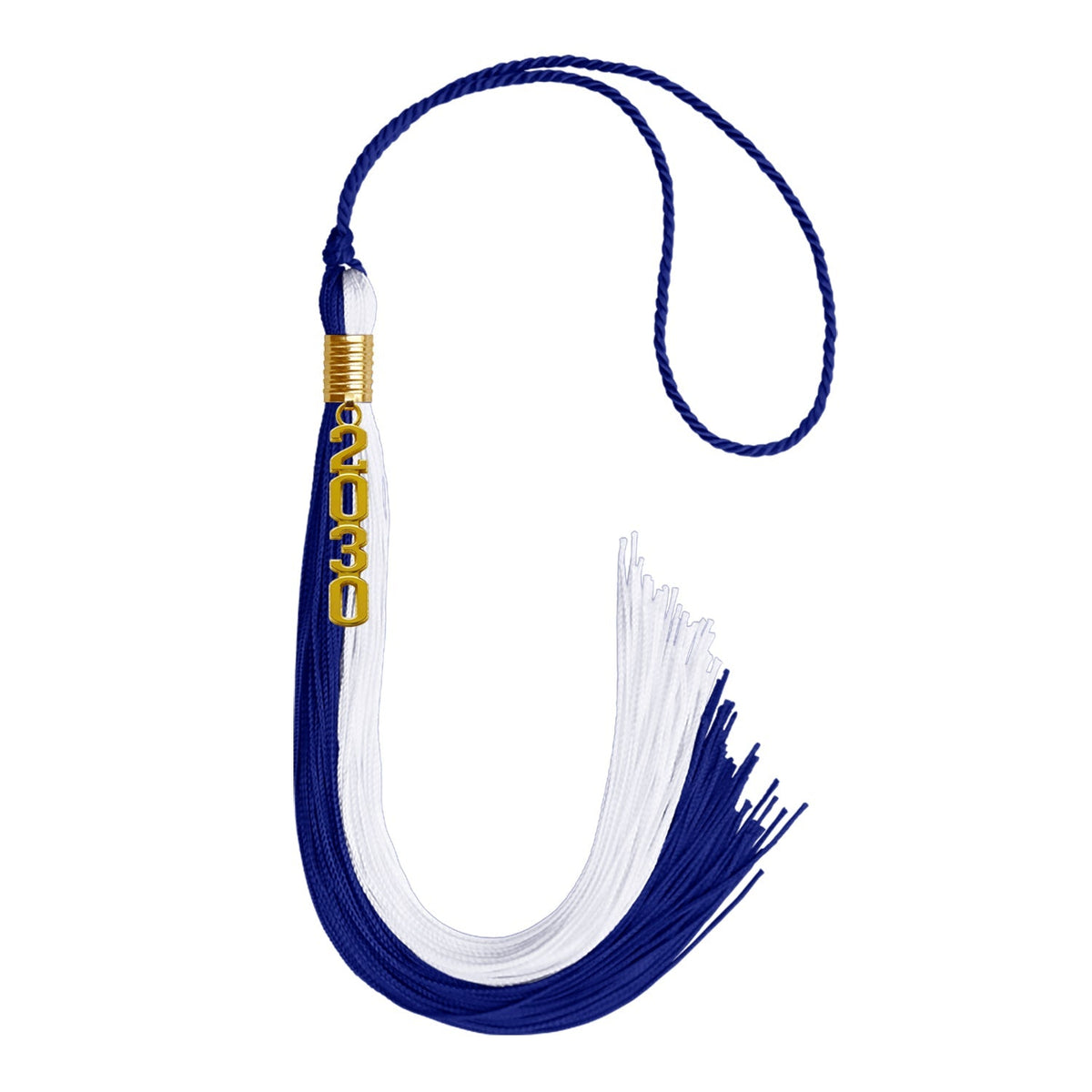 Royal Blue/White Graduation Tassel with Gold Stacked Date Drop - Endea Graduation
