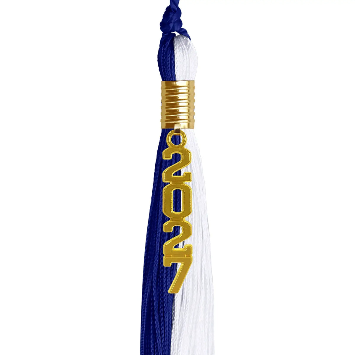 Royal Blue/White Graduation Tassel with Gold Stacked Date Drop - Endea Graduation