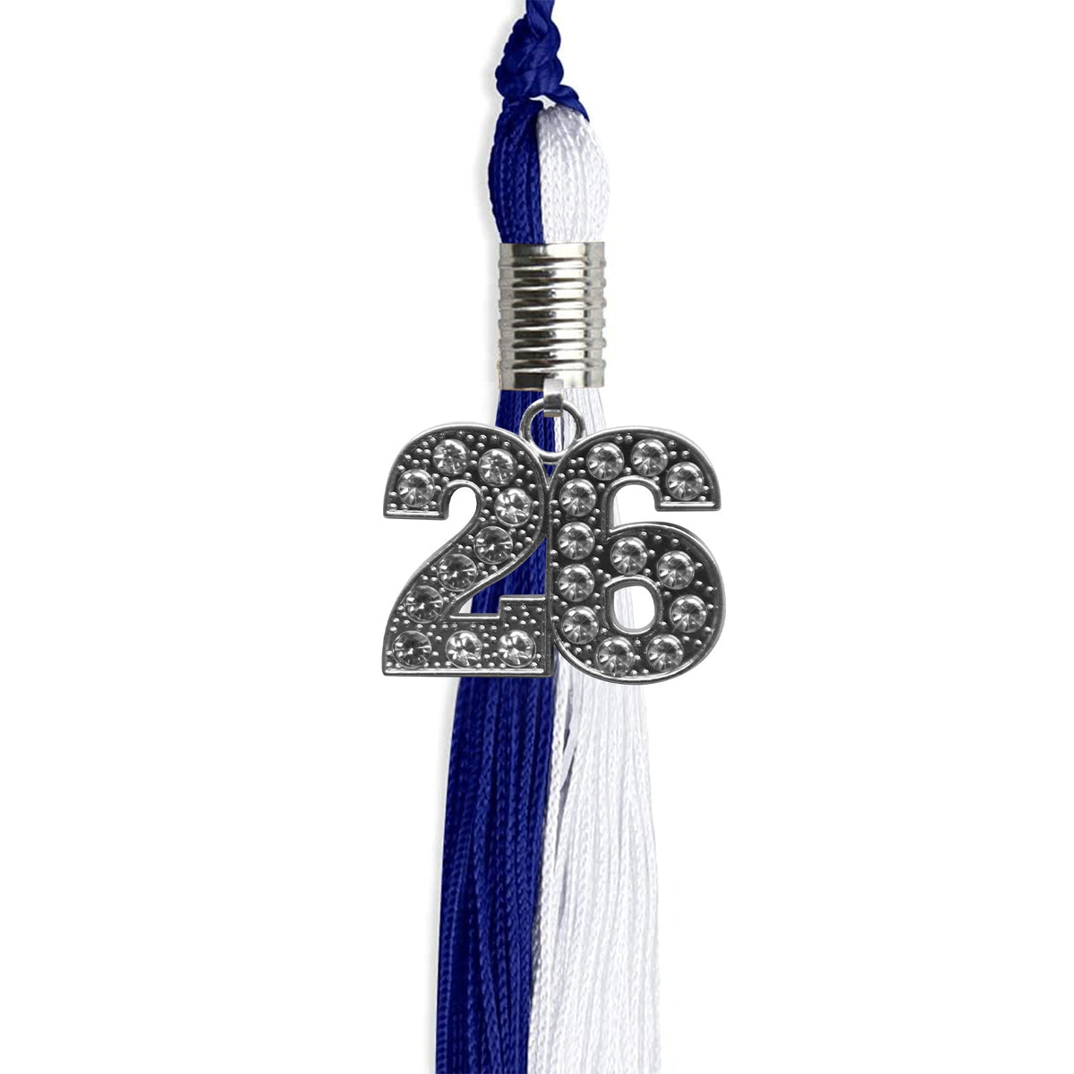 Royal Blue/White Graduation Tassel with Silver Bling Charm - Endea Graduation